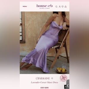 House of CB Charmaine Lavender Satin Corset Maxi Dress